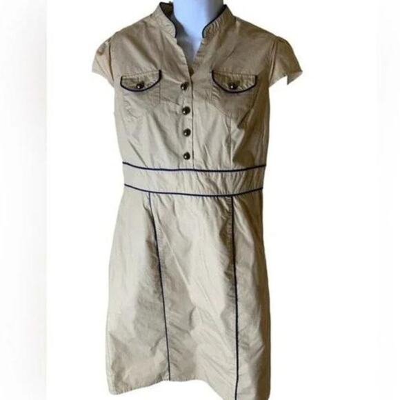 Merona Women's Dress Button Front Pockets Side Zip Lined Khaki Dress Size 2 - Picture 3 of 8
